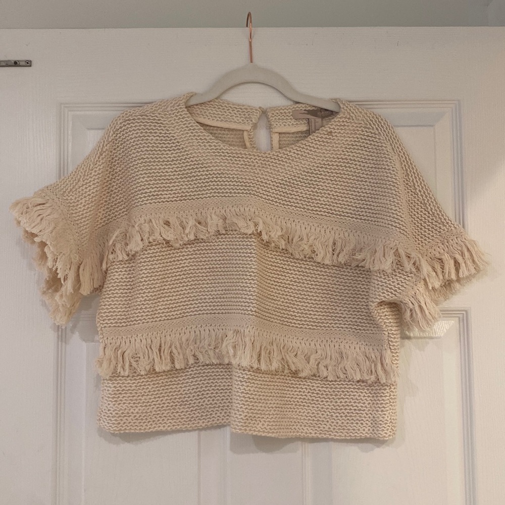 Forever 21 Cream Fringed Knitted Shirt